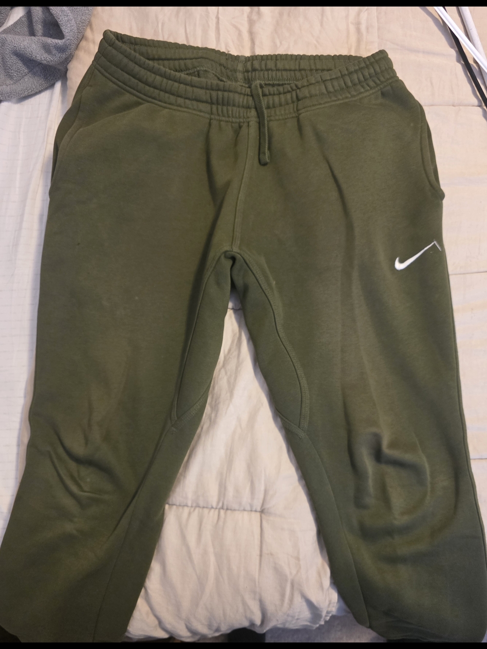Nike Olive Green Kids Fleece Joggers with White Swoosh